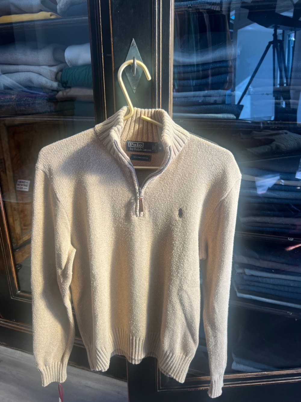 Polo by Ralph Lauren Men's Beige Half-Zip Sweater- Cotton